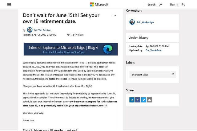 6月15日より前にInternet Explorer利用停止呼びかけ、Microsoft