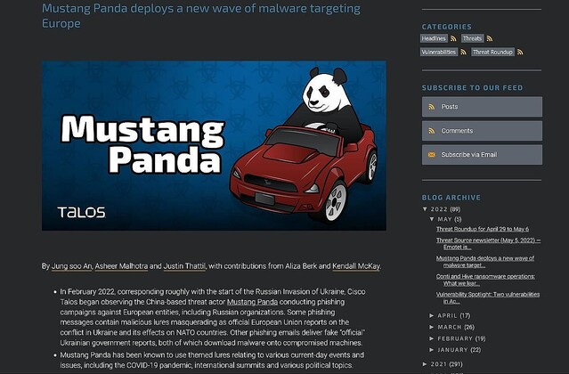中国の攻撃グループ「Mustang Panda」、ロシア含む欧州組織にサイバー攻撃