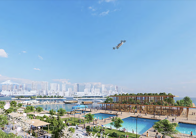 将来はドローンが飛び交う都市へ。2040年の東京ベイエリアが未来感たっぷりです