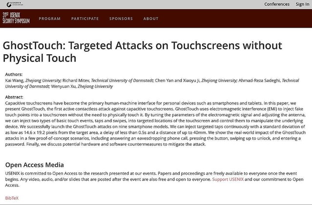 iPhoneなどタッチパネル触らずに電磁干渉で操作する攻撃手法、発見