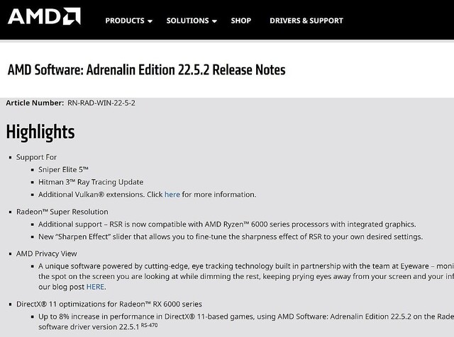 AMD、DirectX 11のパフォーマンスが8%も高まる「Adrenalin Edition 22.5.2」