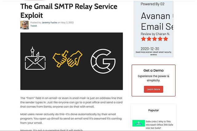 GmailのSMTPリレーサービス悪用したフィッシング詐欺を確認、注意を