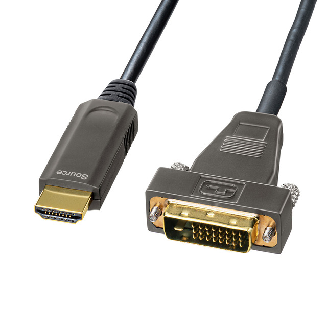 HDMI出力のパソコンとDVI入力のディスプレイを接続する！10mの光ファイバーケーブル