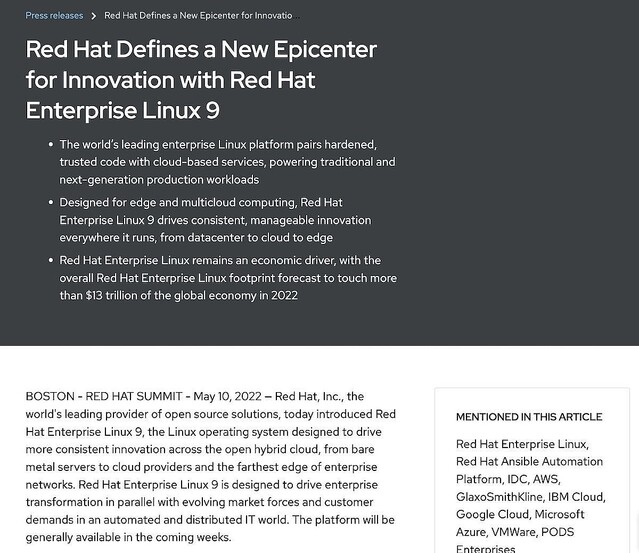 米Red Hat、「Red Hat Enterprise Linux 9」発表 – 数週間以内に一般提供開始