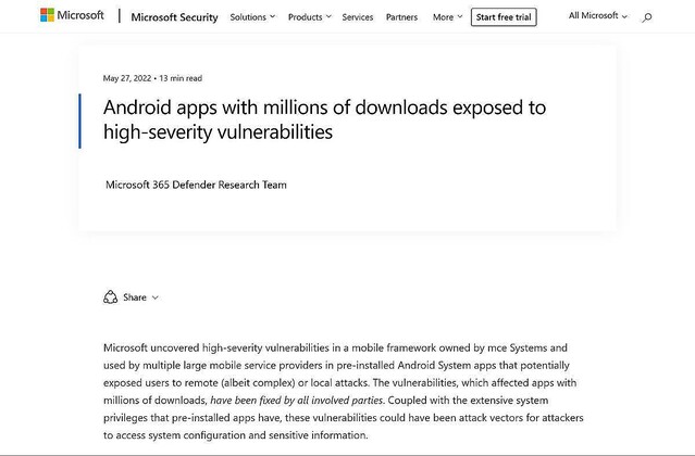 何百万ものAndroidプリインストールアプリに重要な脆弱性、Microsoft指摘