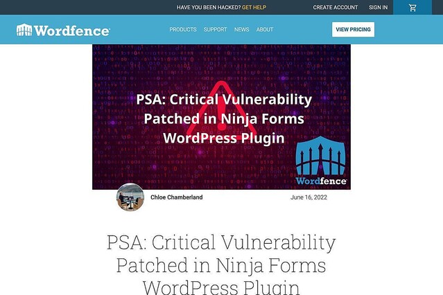 WordPress人気プラグイン「Ninja Forms」に緊急の脆弱性、ただちに更新を