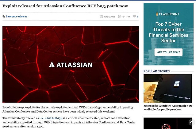 Atlassian Confluence ServerとData Centerの脆弱性突くPoC登場、即更新を
