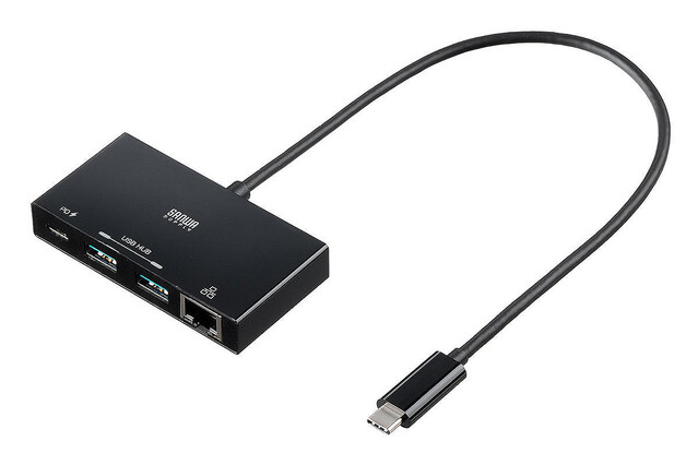 サンワダイレクト、有線LAN／USB PD対応の3ポートUSBハブ