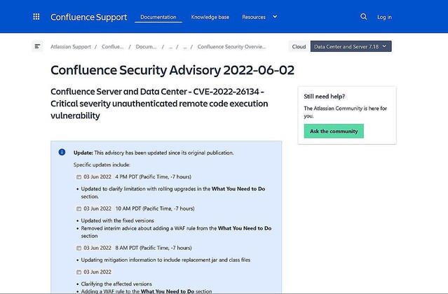 Atlassian Confluence ServerおよびData Center修正版公開、確認と対応を