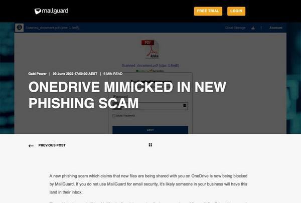OneDriveを偽装した悪質な詐欺メールに注意