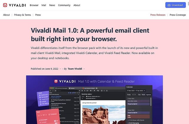 Vivaldi Mail 1.0登場、長らく待たれたメールアプリを統合