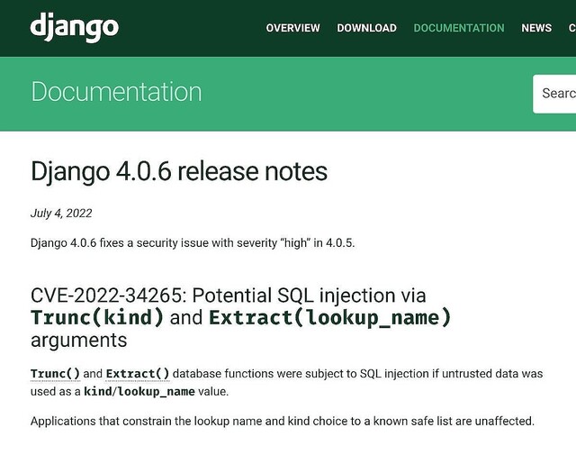 Webアプリケーションフレームワーク「Django」に重要度の高い脆弱性