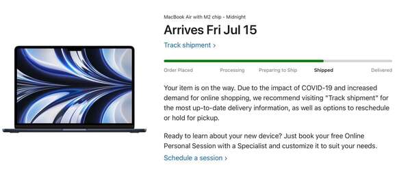 米国でM2チップ搭載MacBook Airが発送完了済みに〜発売は15日