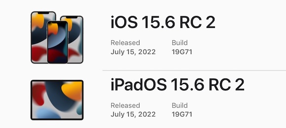 iOS/iPadOS15.6 RC 2や、watchOS8.7 RCなどが公開