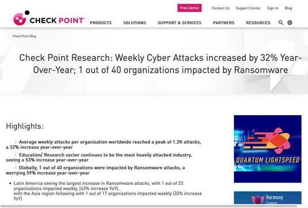 サイバー攻撃が驚異的な増加、24社中1社が毎週ランサムウェア攻撃受ける