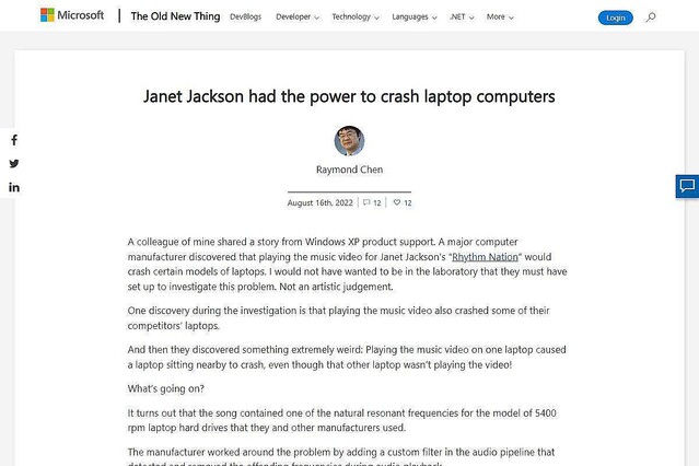 ジャネット・ジャクソンの『リズム・ネイション』再生でPCがクラッシュ