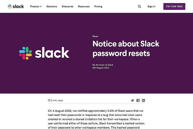 Slackがパスワードリセットを実行、脆弱性発見のため