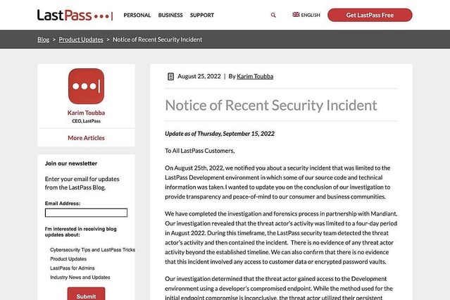LastPass、8月に発生した不正アクセスで攻撃者は4日間活動できたと説明