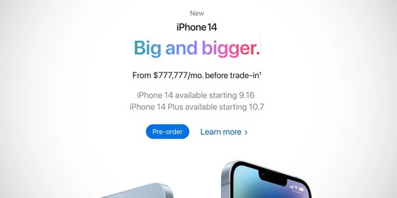 Apple公式サイトでiPhone14は月額「777,777ドル」と誤って掲載