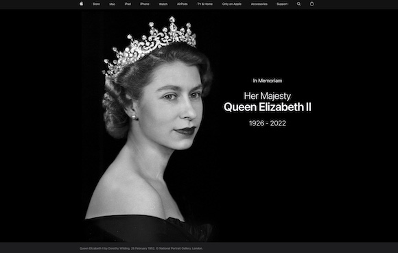 Apple、エリザベス女王をトップページで追悼。クックCEOもお悔やみ