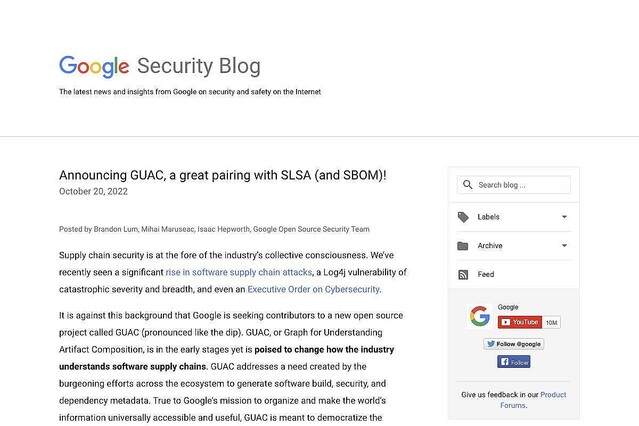 Google、ソフトウェアサプライチェーンのためのプロジェクト「GUAC」発足