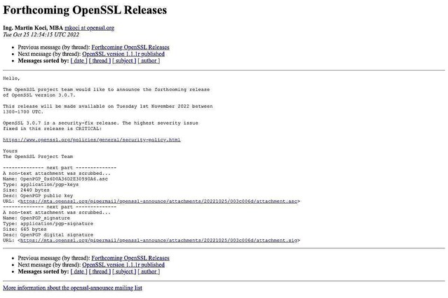 OpenSSL、緊急の脆弱性のセキュリティ修正版を11月1日に公開