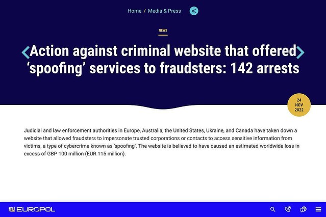 ユーロポール、なりすましサービス提供するWebサイト管理者ら142人逮捕