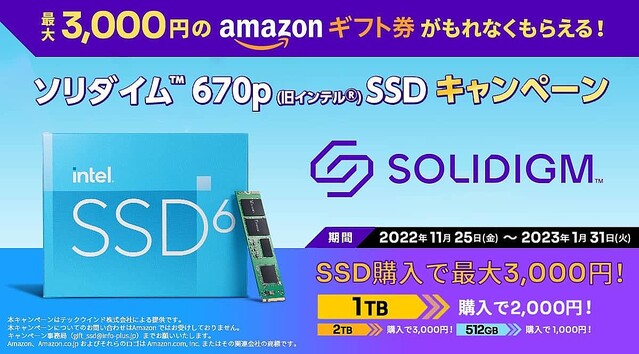 ソリダイム、M.2 SSD「670p」購入でもれなくAmazonギフト券をプレゼント