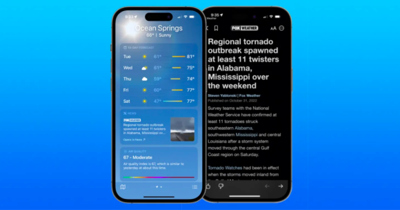 iOS16.2ベータ、天気アプリでApple Newsが表示されるように。米国限定
