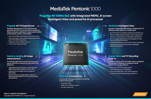 MediaTek、4K／120Hz対応のスマートテレビ用SoC「Pentonic 1000」
