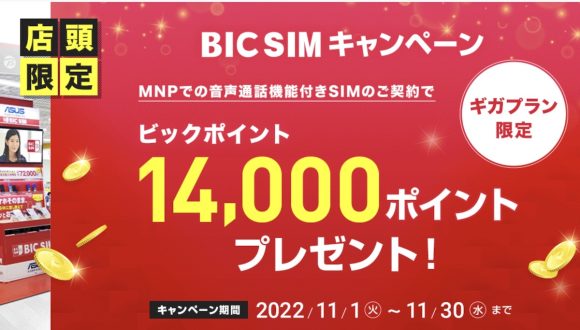 BIC SIM、最大14,000円相当のポイントを還元するキャンペーン実施中
