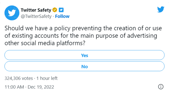 「Twitterは他のSNSの宣伝禁止という新ポリシーを設ける必要があるか？」のアンケートが受付終了へ
