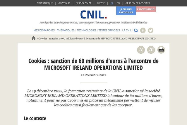 フランス当局、MicrosoftにCookie拒否巡り6000万ユーロの制裁金を科す