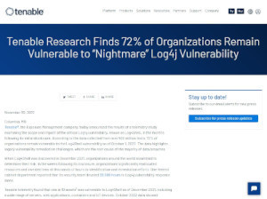 Log4j脆弱性に組織の72%が現在も脆弱 – Tenable