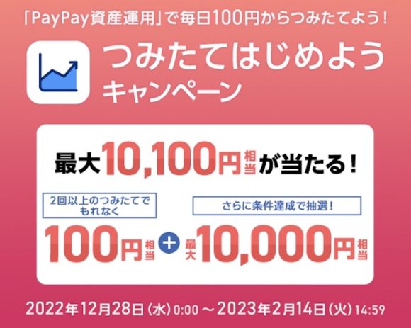 PayPay、最大10,100円相当があたる「つみたてはじめよう」キャンペーン実施中