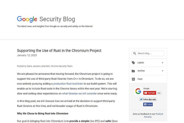 Google Chrome、プログラミング言語「Rust」の採用を発表