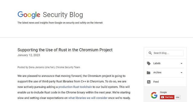 Chromium、プログラミング言語「Rust」をサポートへ