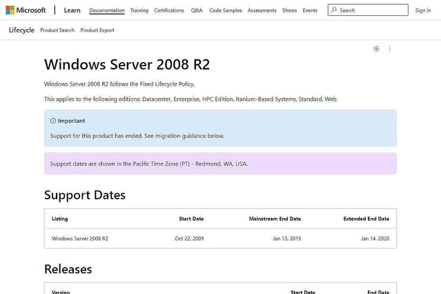 Windows Server 2008 R2 (ESU)、サポートが終了