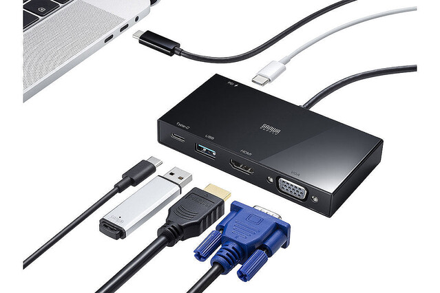 HDMI出力とD-sub出力を増設、USB Type-C接続のマルチ変換アダプター