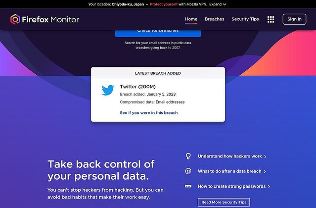 Twitterからメールアドレスが漏洩、「Firefox Monitor」で確認を