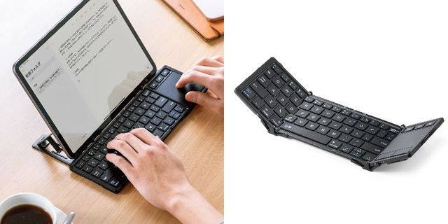 iPadをノートPCのように使える！スタンド＋タッチパッド機能付き！折りたたみ式Bluetoothキーボード