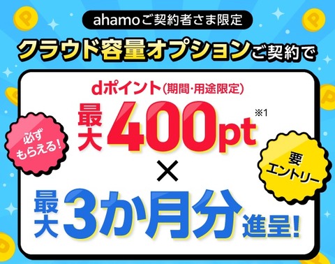 NTTドコモ、料金プラン「ahamo」でも「いちおしパック」や「クラウド容量オプション」が利用可能に！ポイント還元キャンペーンも実施