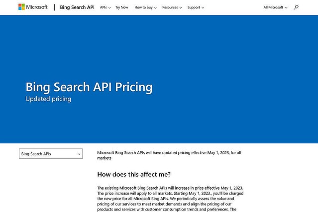 Microsoft、Bing Search APIの価格を5月1日から値上げ