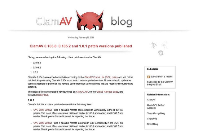ClamAVに複数の重大な脆弱性が存在、ただちに更新を