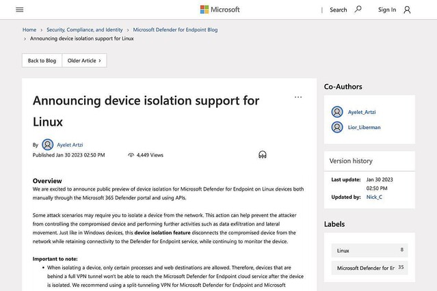 Microsoft Defender for EndpointがLinuxデバイスの分離をサポート