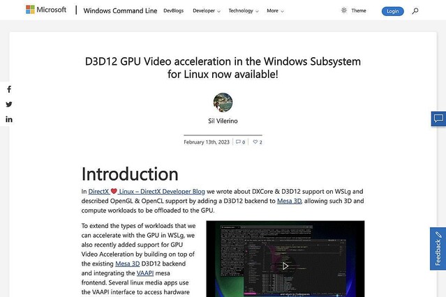 WSLでDirect3D 12のGPUビデオアクセラレーションが利用可能に