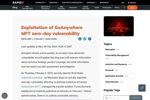 人気のファイル転送アプリGoAnywhere MFTにゼロデイ脆弱性、攻撃への活発な悪用確認