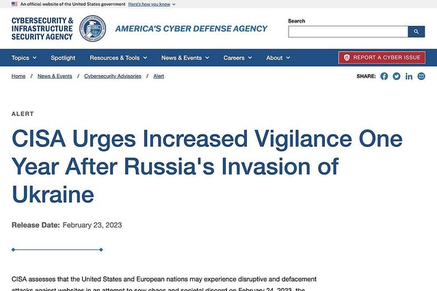 ロシアのウクライナ侵攻開始から1年、米CISAがセキュリティ対策強化要請