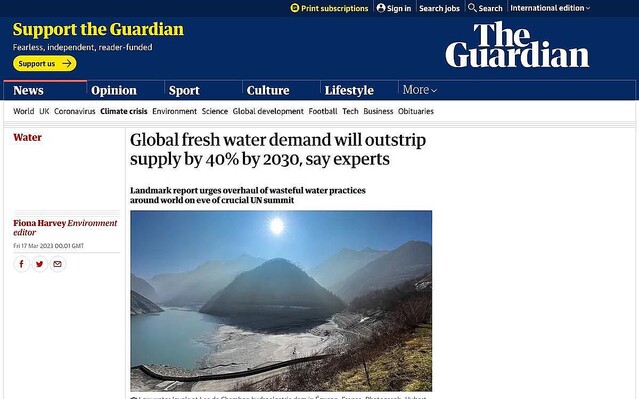 2030年までに水需要が供給を40%上回り、世界が水危機に直面 – Guardian