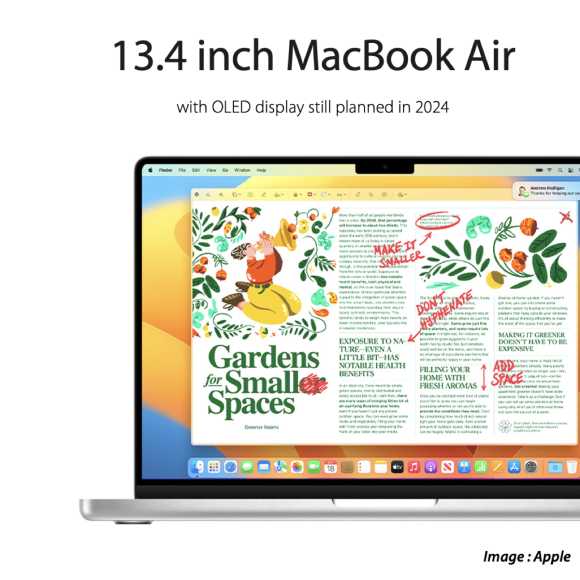OLED搭載MacBook Airの画面サイズは13.4インチ〜LCDモデルと併売か